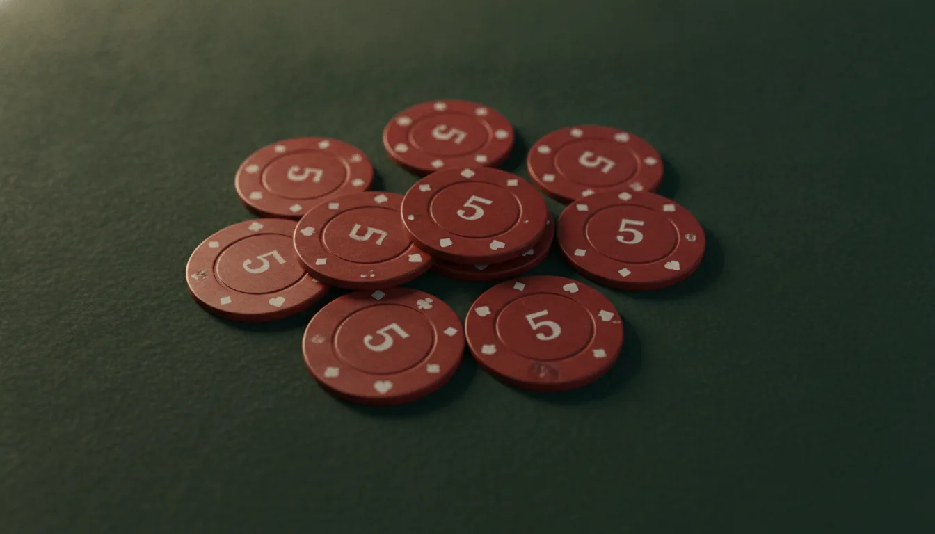 Loose five-dollar chips scattered across the felt